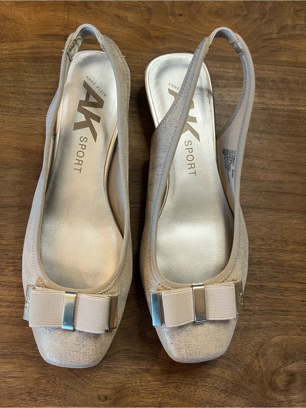 ANNE KLEIN Beige Bow Slingback Flats